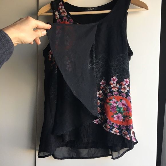 Desigual boho Sleeveless Blouse Lucile black colourful floral asymmetrical flowy - Picture 8 of 14